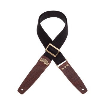 Stripe SC Cotton Nero 5 cm terminali Twinkle Marrone Scuro, fibbia Recta Ottone - Magrabò Guitar Straps