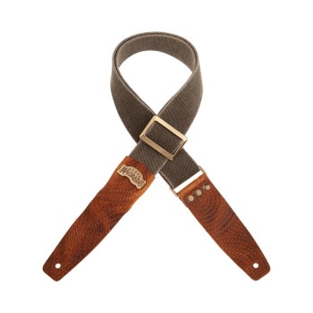 Stripe SC Cotton Washed Verde Oliva 5 cm terminali Swivel Marrone, fibbia Recta Ottone - Magrabò Guitar Straps