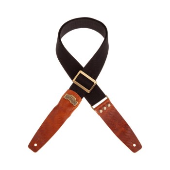 Stripe SC Cotton Nero 5 cm terminali Twinkle Marrone, fibbia Recta Ottone - Magrabò Guitar Straps