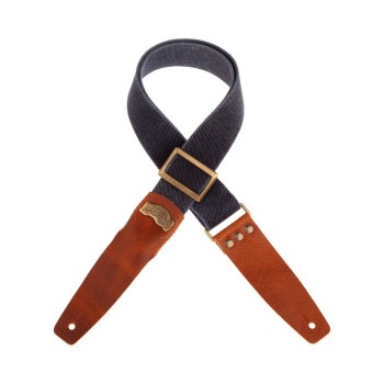 Stripe SC Cotton Washed Blu 5 cm terminali Twinkle Marrone, fibbia Recta Ottone - Magrabò Guitar Straps