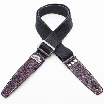 Stripe SS Special Cotton Washed Nero 5 cm terminali Seurat Viola, fibbia Recta Argento - Magrabò Guitar Straps