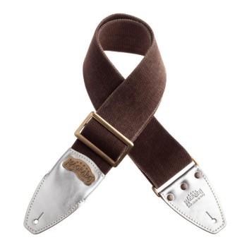 Stripe SS Cotton Washed Marrone 8 cm Terminali Silver, fibbia Recta Ottone - Magrabò Guitar Straps