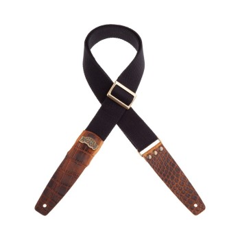 Stripe SC Cotton Nero 5 cm terminali Cocco Pros Marrone, fibbia Recta Ottone - Magrabò Guitar Straps