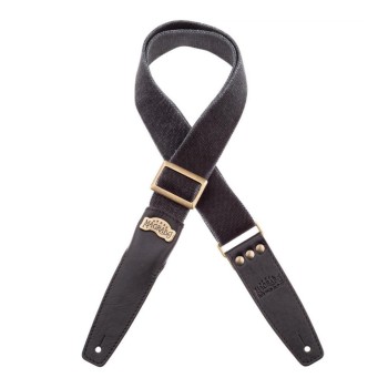 Stripe SS Cotton Washed Nero 5 cm Terminali Core Nero, fibbia Ottone - Magrabò Guitar Straps