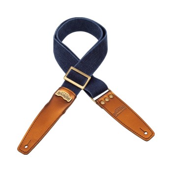 Stripe SS SPECIAL Cotton Washed Blu 5 cm terminali Metallic Bronzo, fibbia Recta Ottone - Magrabò Guitar Straps