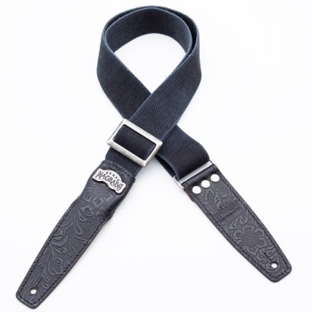 Stripe SS Special Cotton Washed Nero 5 cm terminali Flores Nero, fibbia Recta Argento - Magrabò Guitar Straps