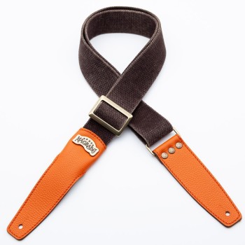 Stripe SS Special Cotton Washed Marrone 5 cm Terminali Orange e fibbia Recta Ottone - Magrabò Guitar Straps