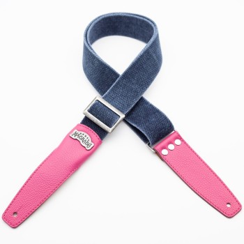 Stripe SS Special Cotton Washed Blu 5 cm Terminali Rosa e Fibbia Recta Argento - Magrabò Guitar Straps