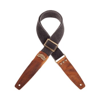 Stripe SC Cotton Washed Nero 5 terminali Swivel Marrone, fibbia Recta Ottone - Magrabò Guitar Straps