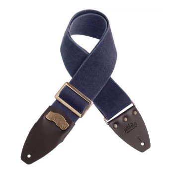 Stripe SC Cotton Washed Blu 8 cm terminali Core Marrone, fibbia Recta Ottone - Magrabò Guitar Straps