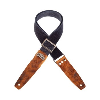 Stripe SC Cotton Washed Blu 5 cm terminali Cocco Pros Marrone, fibbia Recta Argento - Magrabò Guitar Straps