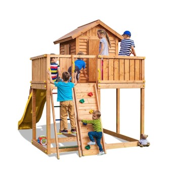 Casetta in legno bambini con scivolo Fungoo STEP ON MySIDE gioco in legno per giardino