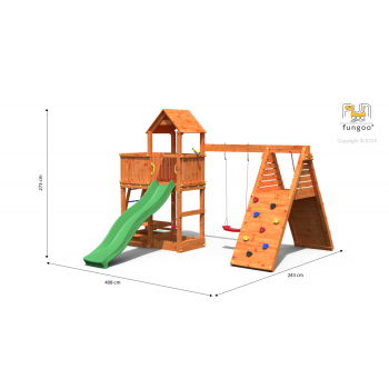 Parco giochi Fungoo FLUPPI con sabbiera, arrampicata, tavolo picnic, altalena e scivolo