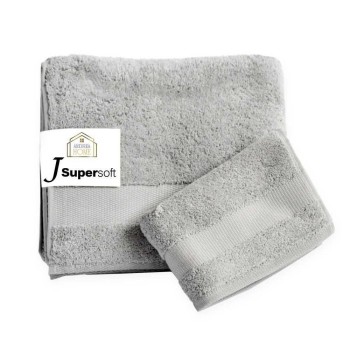 Coppia Asciugamani Viso + Ospite Andrea Home Jsupersoft Grigio Chiaro