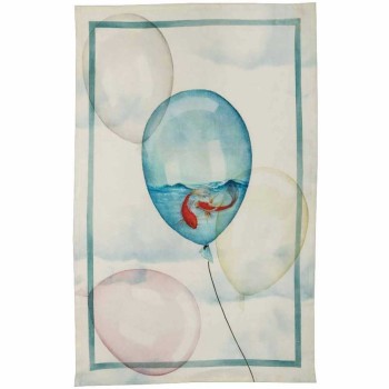 Strofinaccio In Lino Tessitura Toscana Balloons Colore Azzurro Cm 50x70 Colore Crema