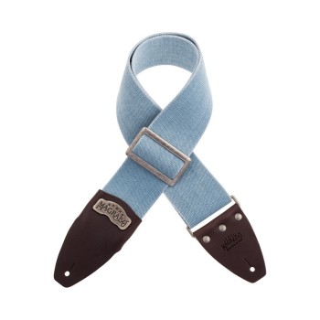 Stripe SC Cotton Washed Celeste 8 cm terminali Core Marrone, fibbia Recta Argento - Magrabò Guitar Straps