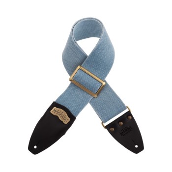 Stripe SC Cotton Washed Celeste 8 cm terminali Core Nero, fibbia Recta Ottone - Magrabò Guitar Straps