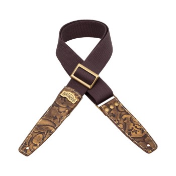 Stripe SS SPECIAL Cotton Marrone 5 cm terminali Grifo Bronzo, fibbia Recta Ottone - Magrabò Guitar Straps