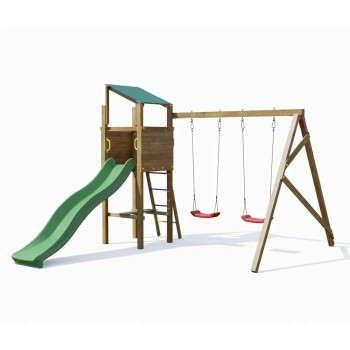 Parco giochi in legno Playland Swing TGG Play Scivolo e due Altalene