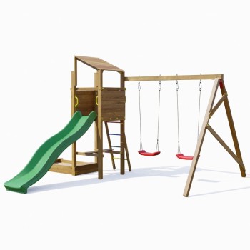 Parco giochi in legno Playland Sunshine TGG Play Con Scivolo, due Altalene E Sabbiera