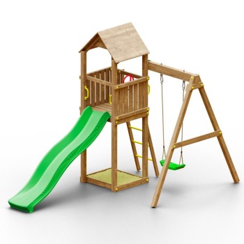 Parco giochi in legno Woody Band TGG Play Con Torretta, Scivolo, Altalena E Sabbiera