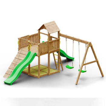 Parco giochi in legno da giardino Woody Tree House TGG Play Con due Scivoli, due Altalene E Sabbiera