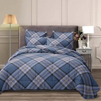 Trapunta In Microfibra Letto Piazza E Mezza Lugano Tartan Colore Blu