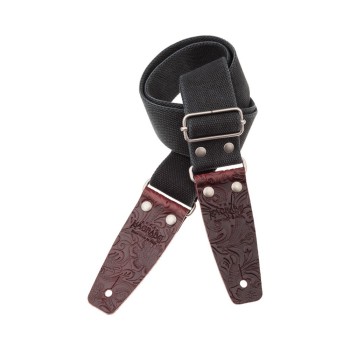 Stripe SC Entry Olded Nero 5 cm terminali Embossed Flores Bordeaux fibbia Argento Antico - Magrabò Guitar Straps