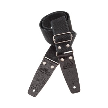 Stripe SC Entry Olded Nero 5 cm terminali Embossed Flores Nero fibbia Argento Antico - Magrabò Guitar Straps